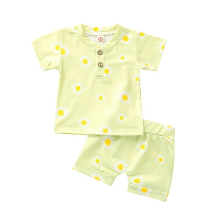 

IROINNID Newborn Girl s Short Sleeve Flower Print Tops With Short Pants Sets