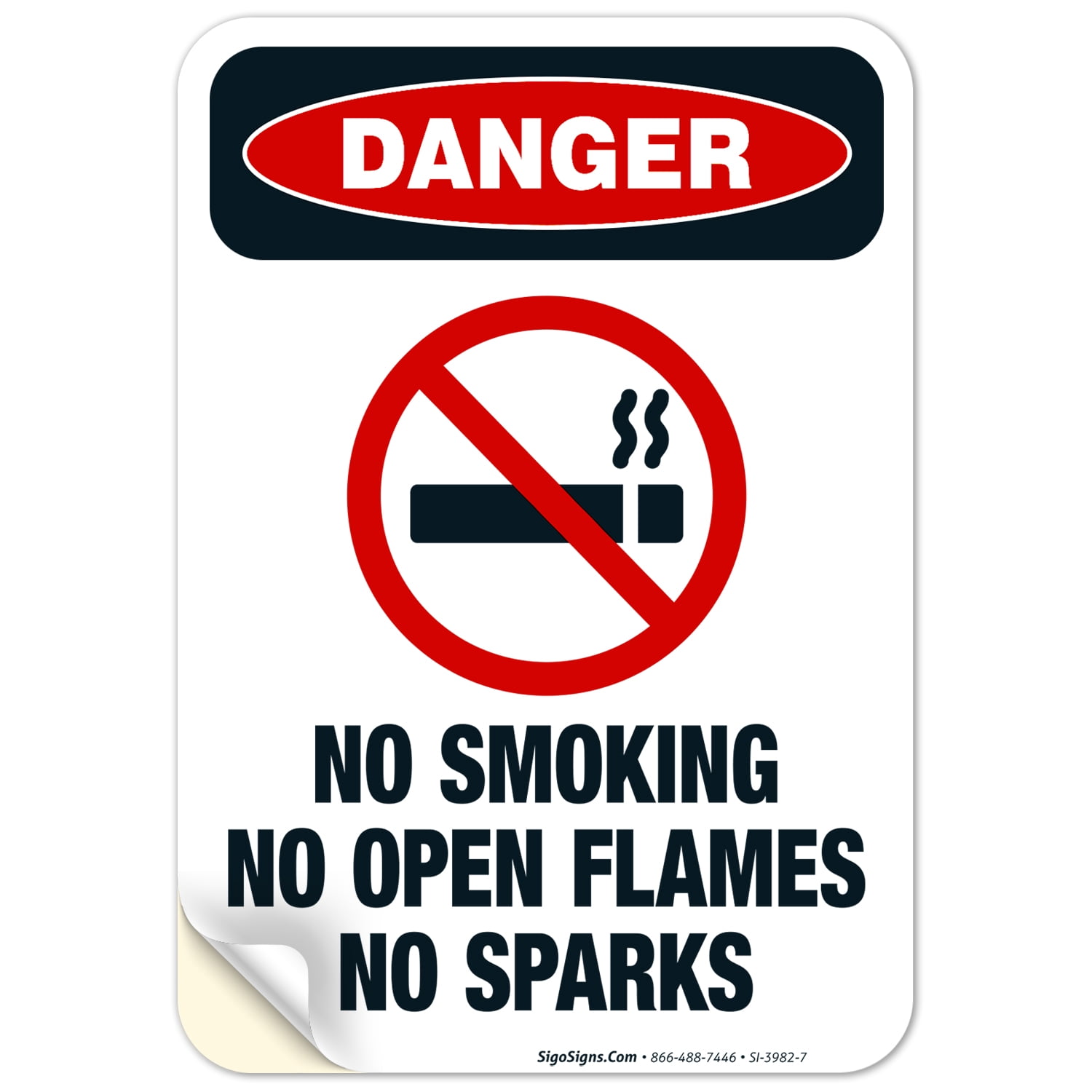 No Smoking No Open Flames No Sparks Sign, OSHA Danger Sign, (SI-3982 ...