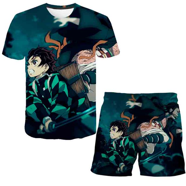 Cartoon Demon Slayer Trajes Ropa Niños Bebés Niños Niñas Verano Camisetas amp; Pantalones cortos Ropa Trajes Conjuntos de impresión 3D12M Gao Jinjia LED