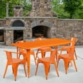 thumbnail image 2 of Flash Furniture Oakley Commercial Grade 31.5" x 63" Rectangular Orange Metal Indoor-Outdoor Table Set with 6 Arm Chairs, 2 of 5