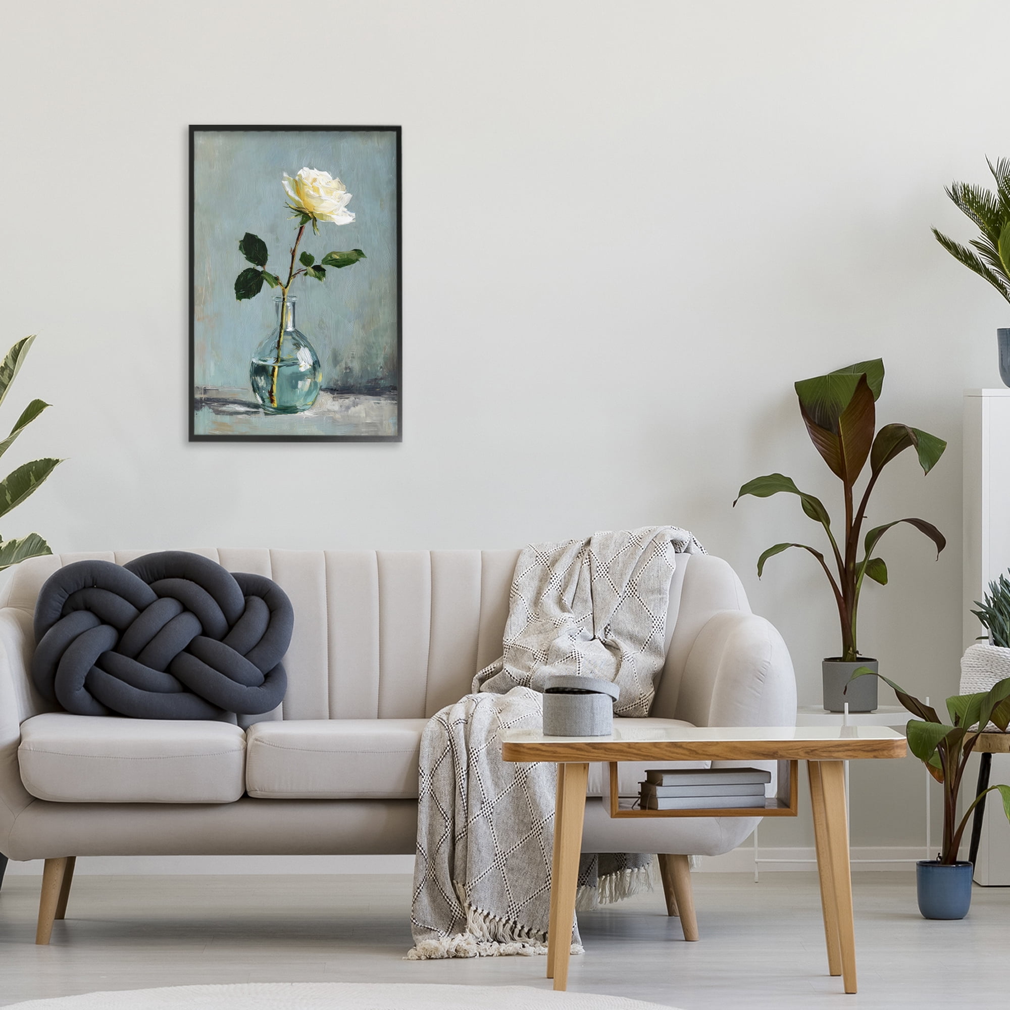 Stupell Industries Sweet White Rose in Vase Black Framed Giclee Art, design by Petal Prints Design