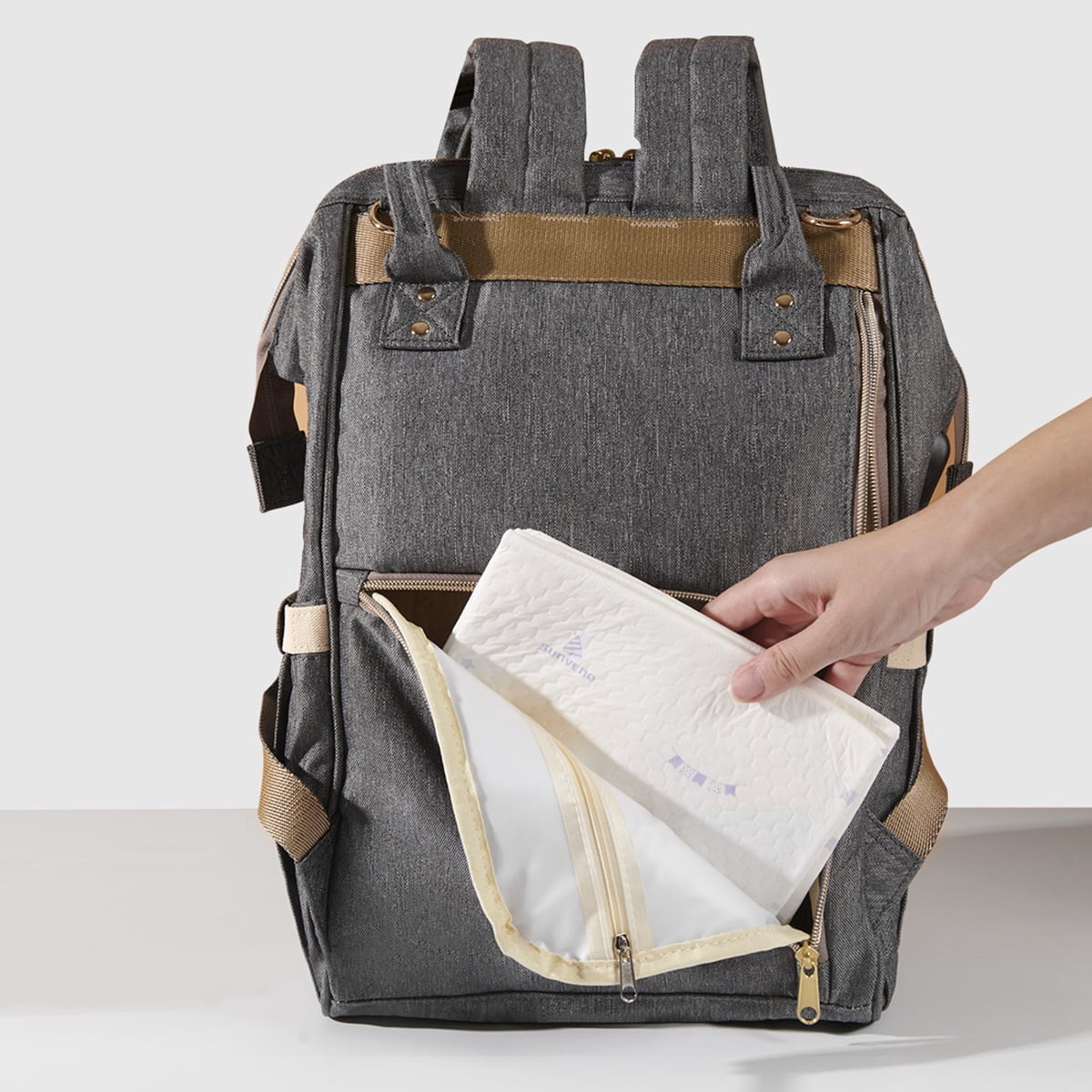 Sunveno Classic Diaper Bag Backpack Large Capacity Travel Backpack with USB Charge Port , Gray