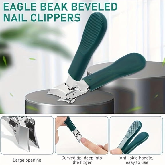 3-Piece Eagle Beak Toenail Clipper Set Heavy Duty Curved Wide Jaw Nail Trimmers Stainless Steel Toenail Clippers for Thick Ingrown Nails Manicure Pedicure Tool Kit Non-Slip Handle