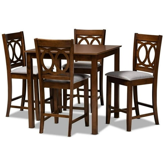 Bowery Hill Upholstered Walnut Brown Pub Set Square Modern 5-Piece 36" Unassembled