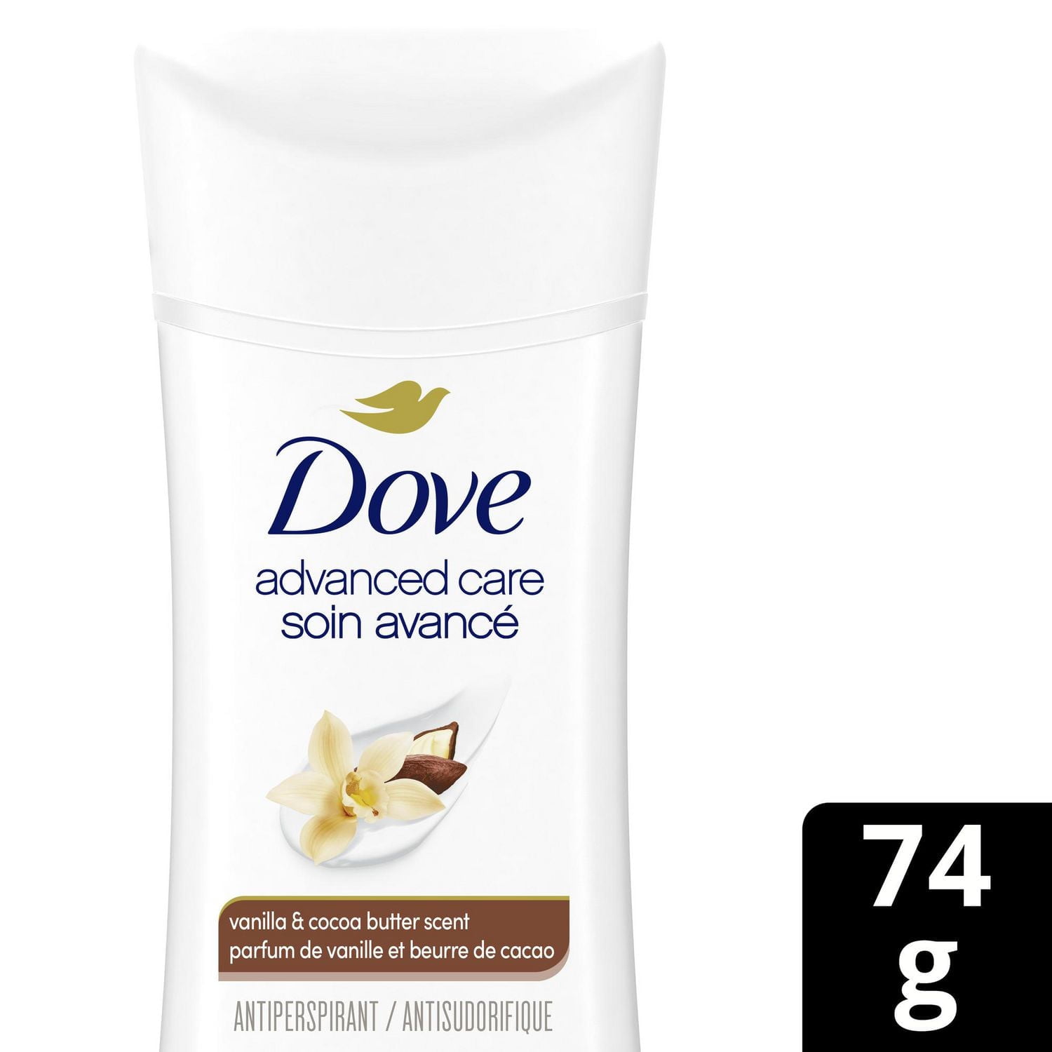 DoveAdvancedCareAntiperspirantDeodorantforWomenVanilla&CocoaButterScentwithPro-CeramideTechnologyforSoft,ResilientSkin,74g