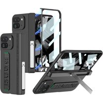 for Google Pixel 9 Pro Fold Case with Wrist Strap Kickstand, Hinge Protection Built-in Screen Protector Full-Body Shockproof Protective Magnetic Case, Black