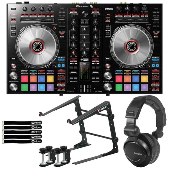 Pioneer DJ DDJ-SR2 Portable 2-Channel Serato DJ Pro Controller with Headphones & Laptop Stand Package