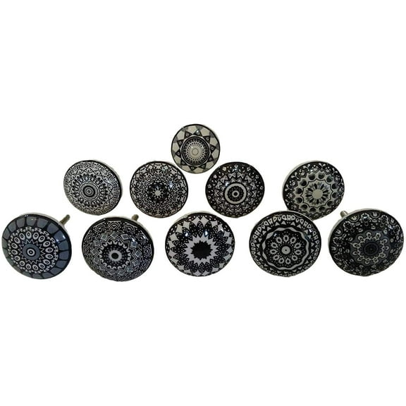 Set of 10 Black Ceramic Porcelain Pottery Cabinet knob Drawer pulls Furniture Handles Shabby Chic Vintage JGARTS