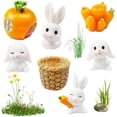 thumbnail image 1 of Adornos de conejo, decoración de figuras de jardín de conejos elegantes, decoración de mesa de conejito de Pascua de resina, adornos para primavera o hogar, 7 piezas ER, 1 of 5