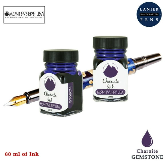 Monteverde 60ml Gemstone Fountain Pen Ink Bottle (30ml Charoite G309CH Ink Bottle - Pack of 2)