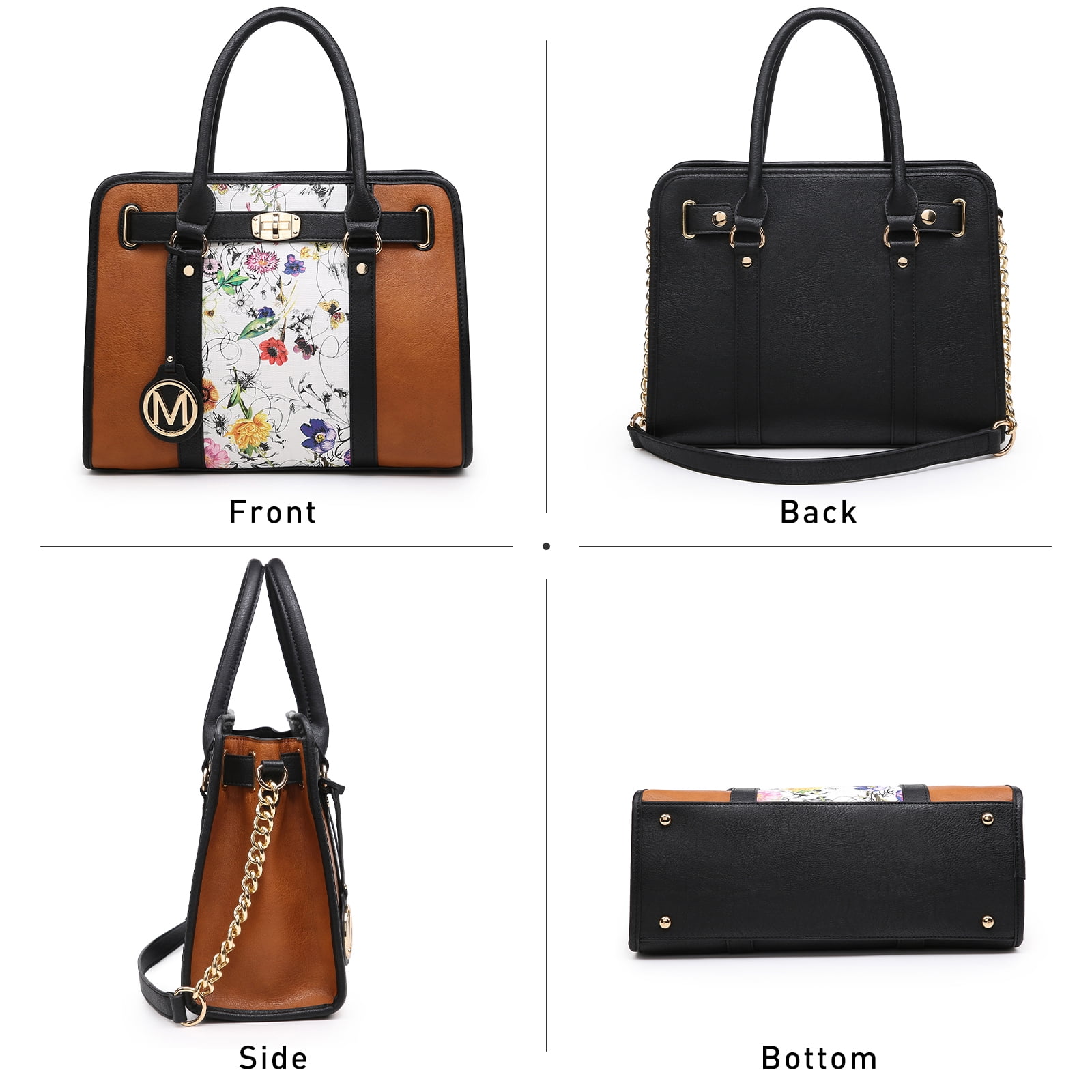 MKP Womens Satchel Female Handbags Two Tone Vegan Leather Shoulder Bag with Wallet 2pcs Set