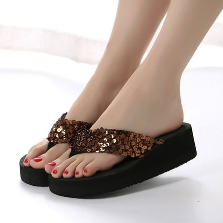 

YOTAMI Women s Sandals Fashion 2022 Women s Summer Sequins Anti-Slip Sandals Slipper Indoor & Outdoor Flip-flops Coffee