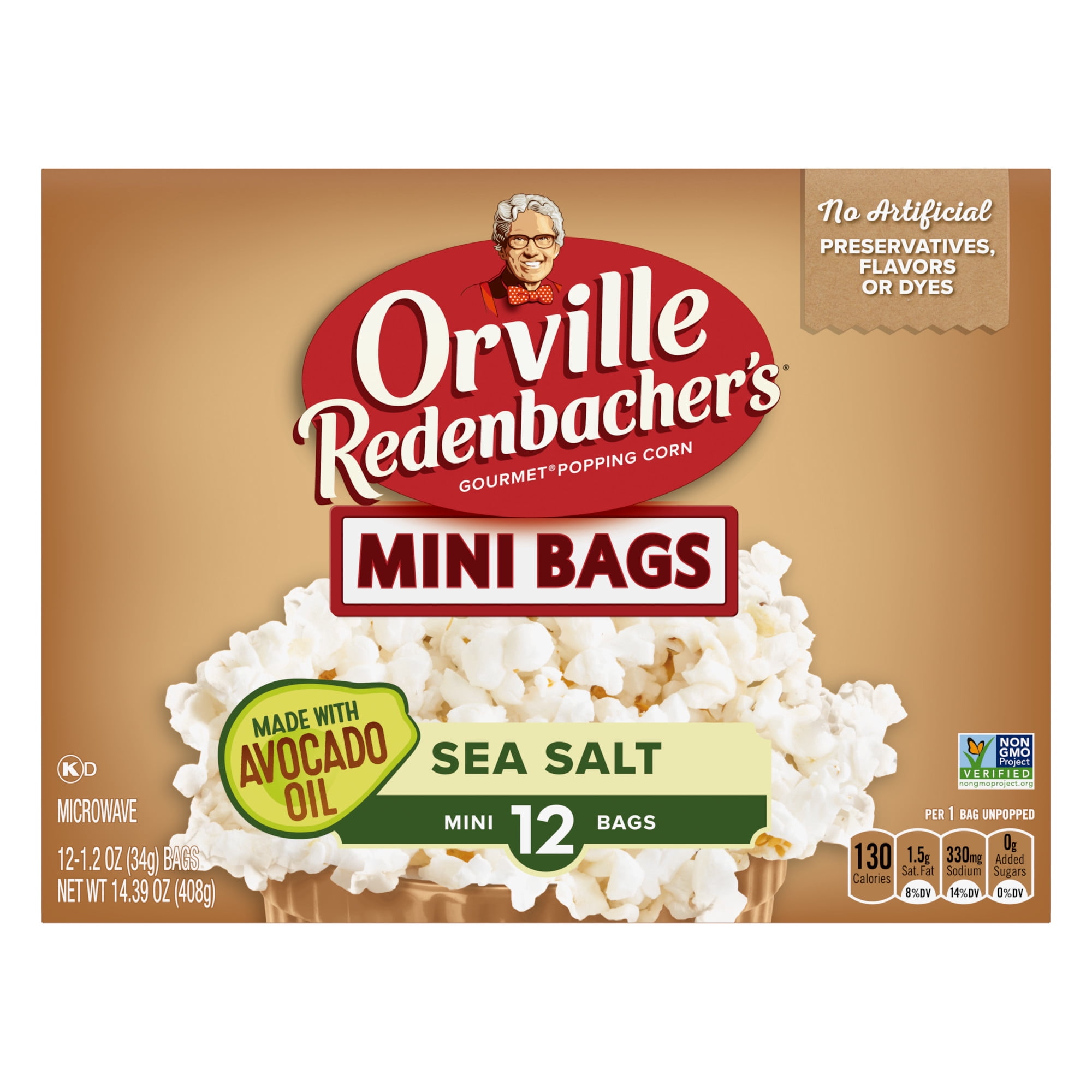 Orville Redenbacher’s Microwave Popcorn, Sea Salt Popcorn With Avocado Oil, 1.2 oz., 12-Count