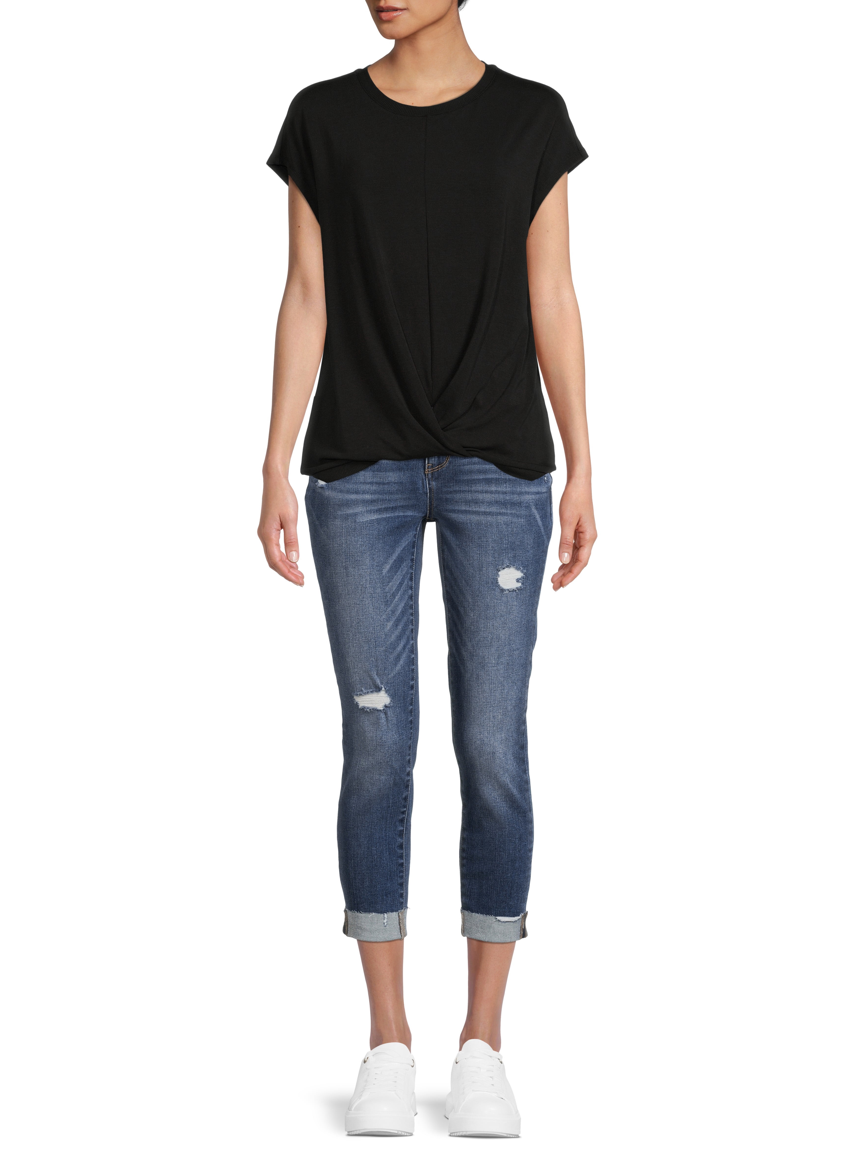Time And Tru Women's Twist Front Top with Short Sleeves