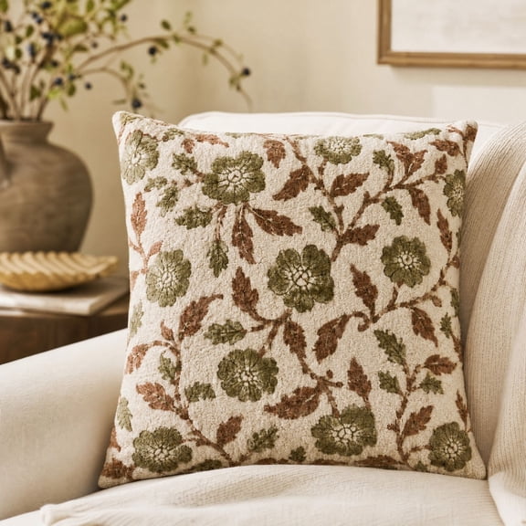 Vintage Floral Leaf Print Velvet Throw Pillow Cover Soft Textured Cushion for Sofa and Bed Decoration