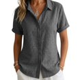 thumbnail image 5 of Holzkary Cotton Linen Button Down Tops for Women Rolled Cuffed Short Sleeve Hawaiian Shirt Peasant Comfy Tees Loose Fit Tops Pullover Elegent Tops Plus Size Shirt V Neck Lapel Collar Tops Flowy, 5 of 7