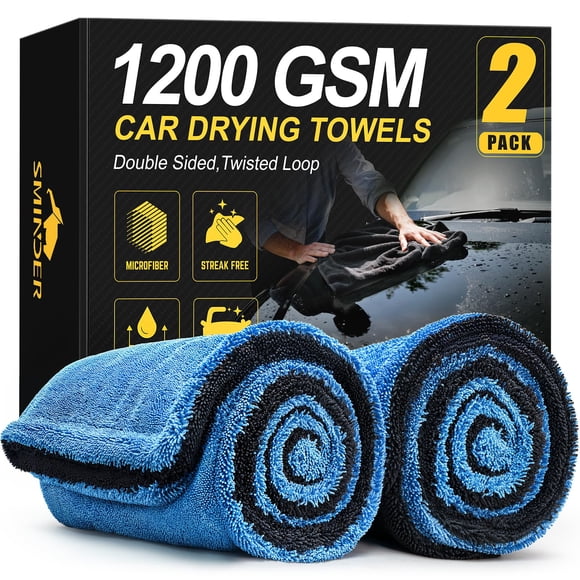 Toallas de secado de coche SMINDER, paquete de 2 unidades, 1200 g/m², microfibra, 36 x 24 cm