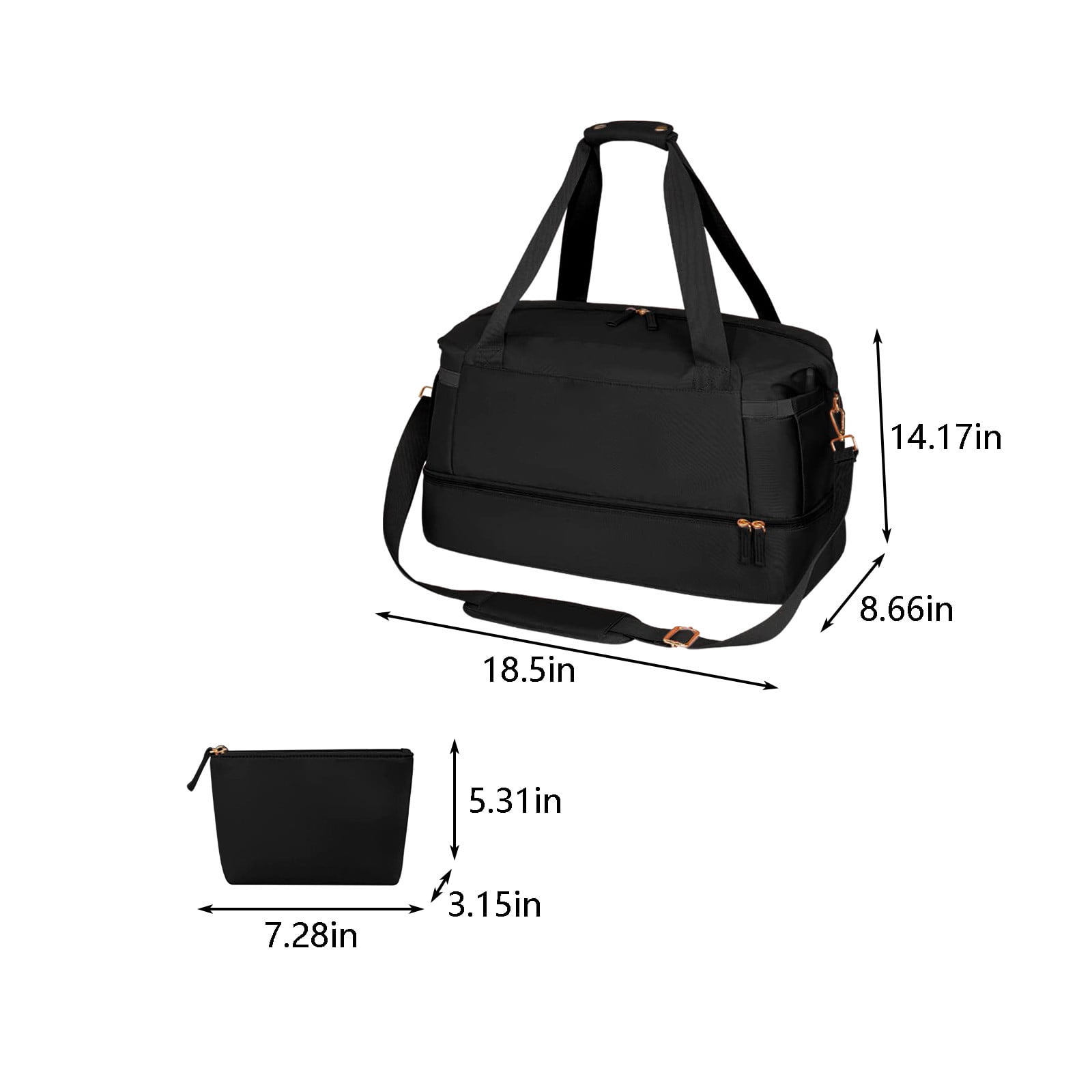 LACKUST Women's Travel Duffel, Weekender Overnight, Gym Tote, Shoe & Wet Pocket, Carry On, USB Charging,Black
