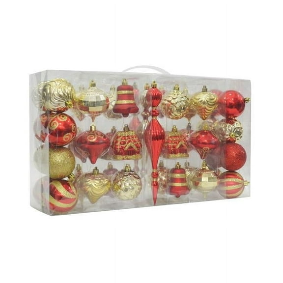 Jeco 43 Piece Shatterproof Plastic Christmas Ornament Set in Gold and Red