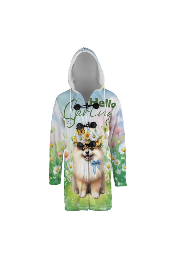 Pomeranian Hello Spring Time Flower Floral Nature All Over Print 3D Hooded Duffle Toggle Coat Pom Dog Lover Gifts - 02031