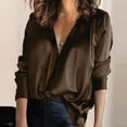 thumbnail image 2 of Women's Summer Tops Dressy Casual Satin Shirt Soft Top Solid Color Temperament Casual Silky V Neck Shirts Button Down Shirts Dressy Blouses Tops, 2 of 8