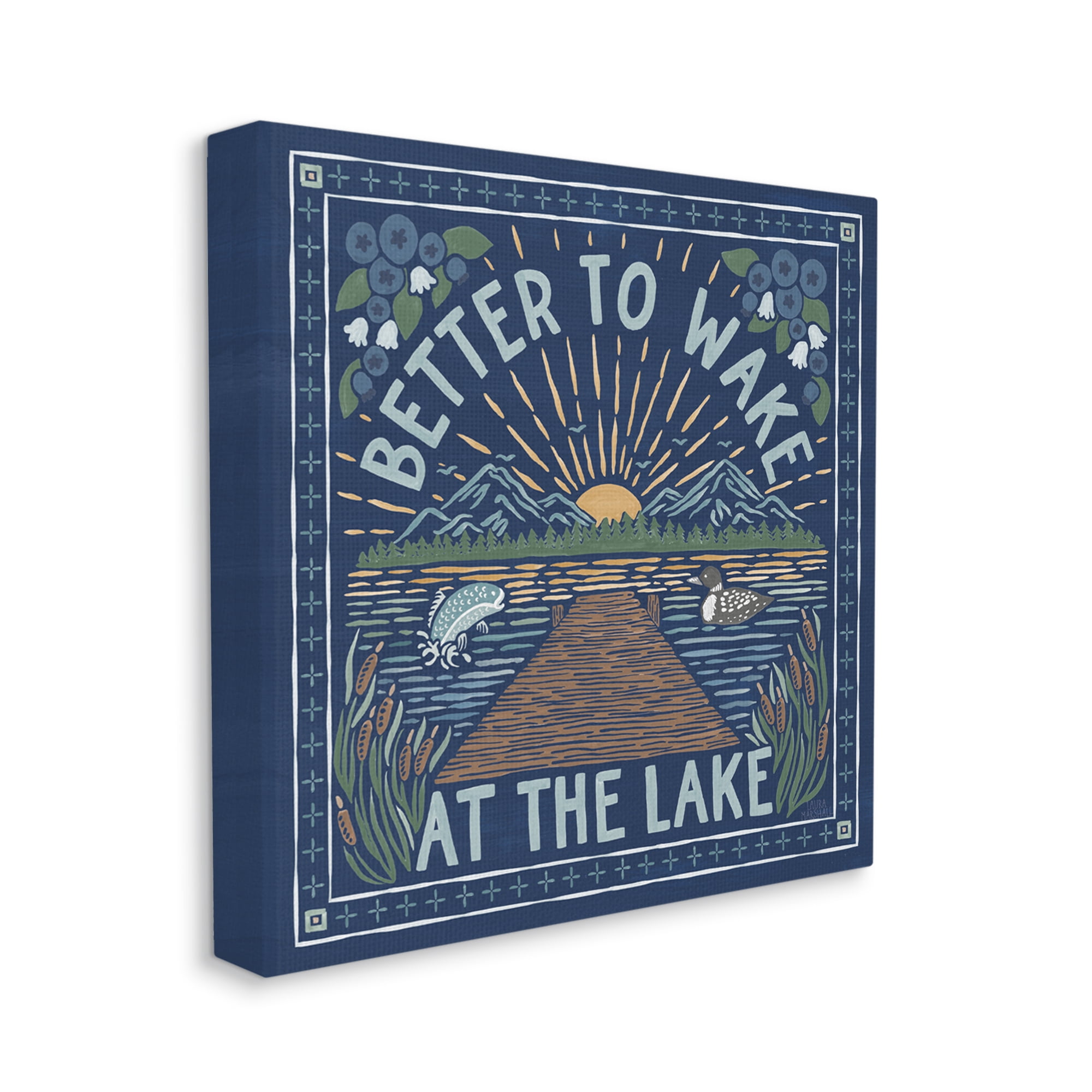 Stupell Industries Blue Wake at Lake Phrase Nature Painting Gallery Wrapped Canvas Print Wall Art, 36 x 36