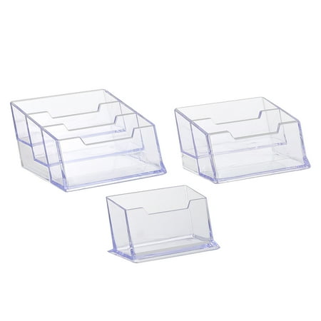 

3pcs Plastic Business Card Stand Cards Storage Boxes Desktop Cards Holder