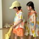 thumbnail image 3 of Conjunto de ropa de verano para niños, camisa y pantalones cortos con solapa estampada para niño, 2 uds., vestido elegante con cuello de pétalo para niñas, traje para hermanos y vacaciones, 3 of 6