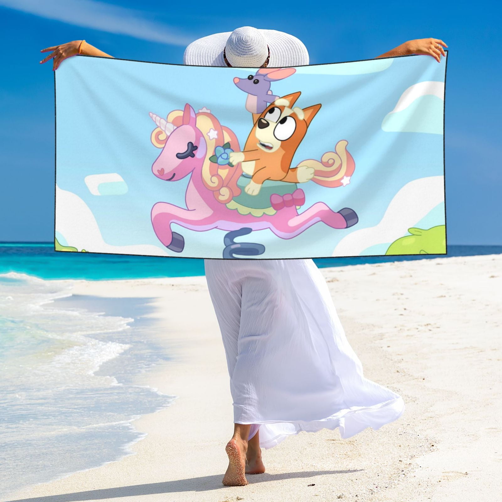 Johaoi Bluey Pattern Microfiber Thin Beach Towel,Sand Free Quick Dry Towels for Swimming Pool Camping Beach Accessories Travel Things,27.5x55in