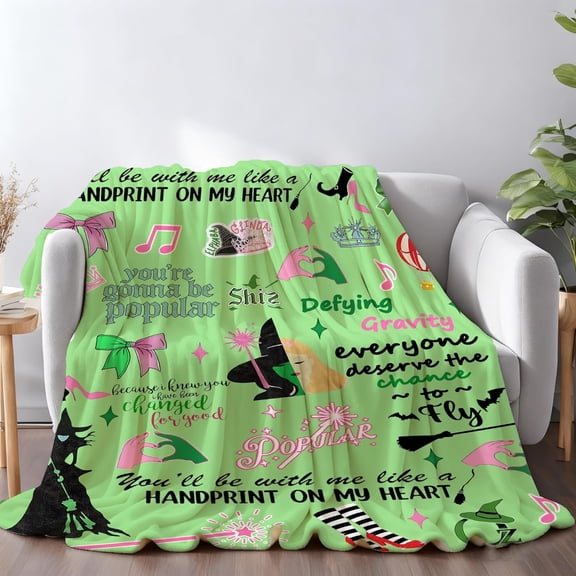 50" x 60" Witch Throw Blanket, Elphaba Hat Glinda Magic Movie Themed Flannel Blanket for Halloween Room Decor (Green)