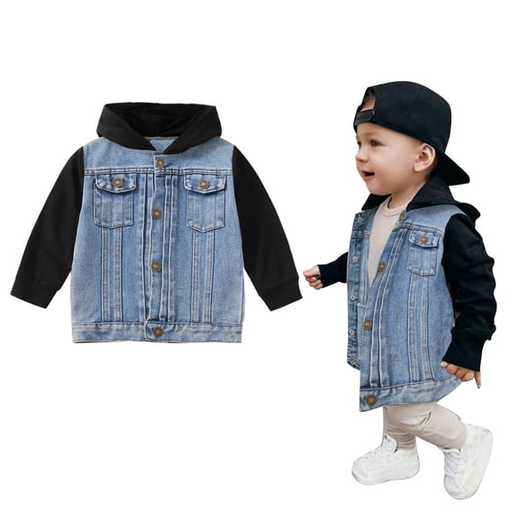 Toddler Boys Denim Jacket Long Sleeve Boys Denim Hoodie Blue Jacket Lightweight Jacket Boys' Outerwear Jackets & Coats 12-18 Months