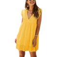 thumbnail image 2 of VISgogo Vestido casual para mujer, manga voladora, cuello en V, ahuecado, color sólido, suelto, vestidos acampanados VISgogo moda, 2 of 4
