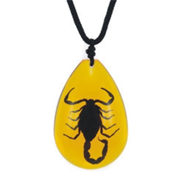 Necklace Black Scorpion Large Water Drop Shape Amber