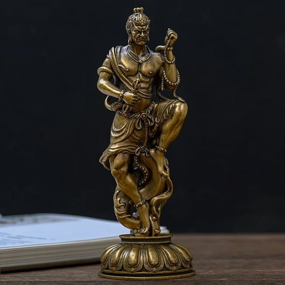 Handcrafted Fudo Myoo Vajra Statue Vintage Brass 6.30in Strength & Safety Unique Gift for Home Altar Decor