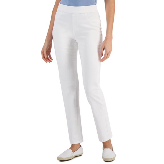Karen Scott Womens Pull On White Denim Pants White L