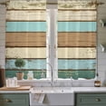 thumbnail image 2 of Farmhouse Teal Brown Kitchen Curtains, Ombre Wooden Vintage Light Filtering Window Curtain Panels, 2Pcs Rod Pocket Window Treatments Set for Living Room Bathroom Bedroom 42x63 Inches, 2 of 9