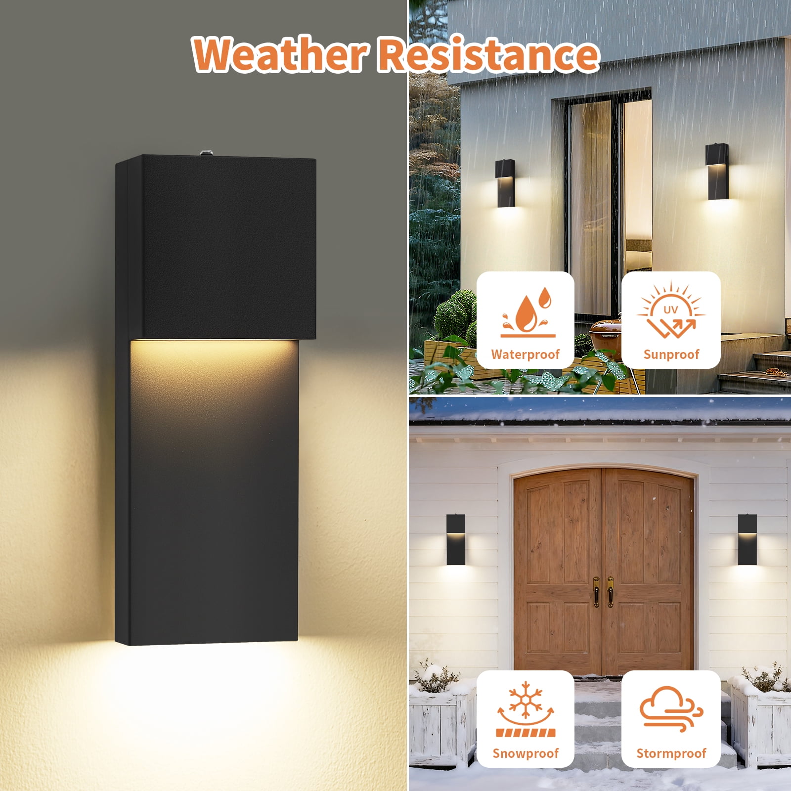 Modern LED Outdoor Wall Sconce, 15'' 20W Outdoor Light Fixtures Exterior Wall Lights, Black LED Front Porch Lights Outside Wall Mount Lighting for House, Backyard, Warm White 3000K, 2 Pack