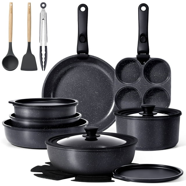 Gipp 21 Piece Ceramic Pots and Pans Set Non Stick, Cookware Set with Detachable Handles, Safe for Ovens and Dishwashers,Induction Cookers RV Kitchen