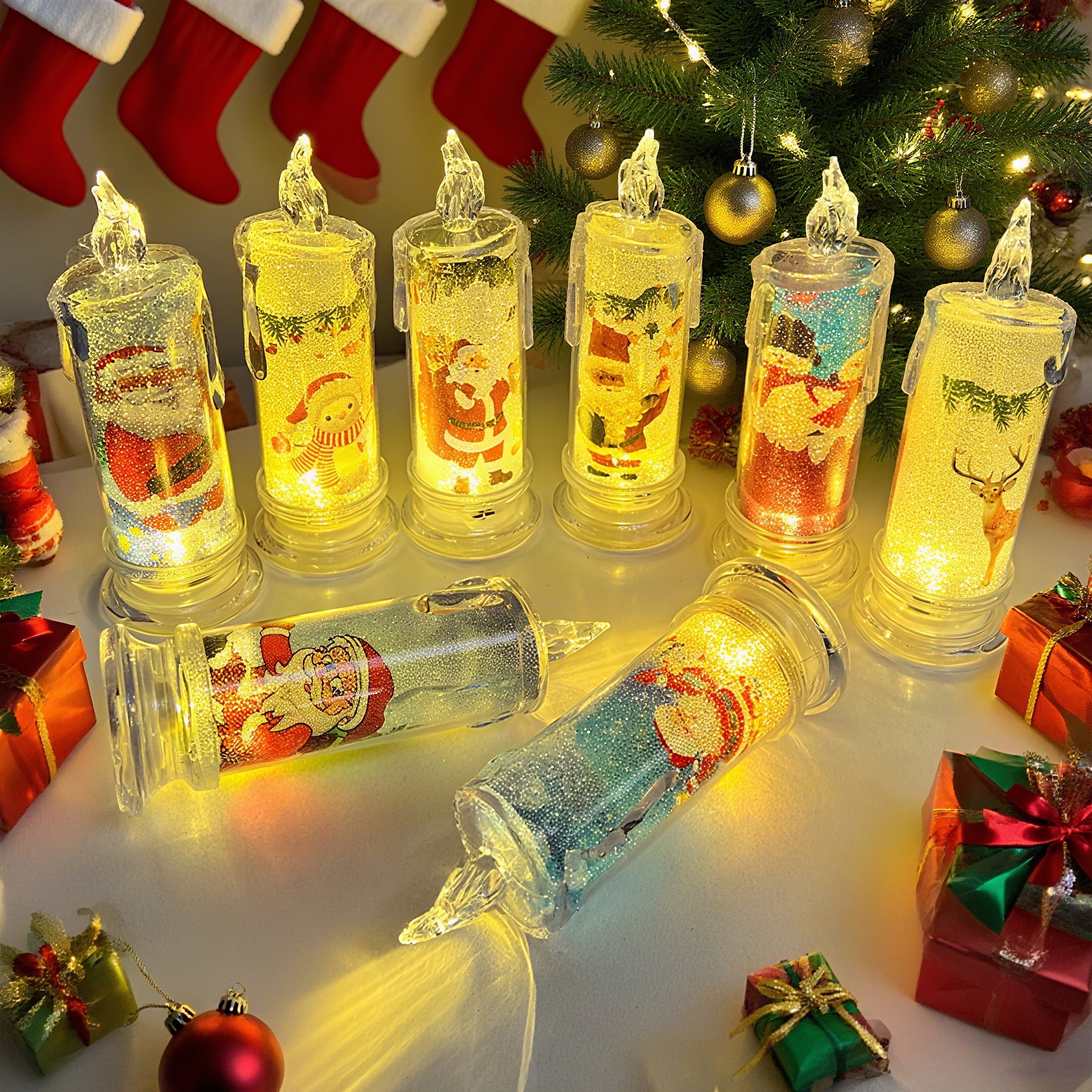 LED Flameless Tealight Candy Christmas Candles, Multicolor, 6