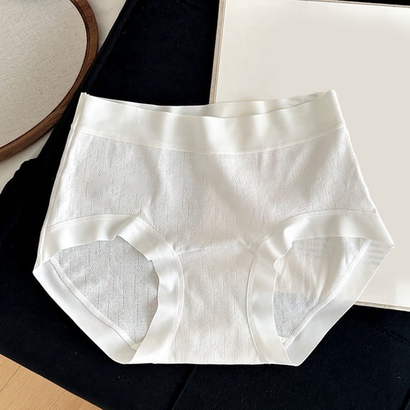 Mid Rise Panties with Extended Gusset Contrast Waistband for Comfort Hygiene Women Casual Relaxed Fit Everyday White M