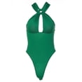thumbnail image 6 of Seyurigaoka Women Juniors Summer Halter Neck Bodysuit, Solid Color Sleeveless Hollow Out Backless Slim Jumpsuit Fashion Leotard Tops, 6 of 9