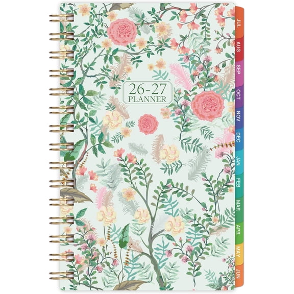 Pocket Calendar 2026-2027 - 2026-2027 Pocket Planner for Purse, Jul. 2026 - Jun. 2027 Planner Weekly and Monthly, 4.1'' x 6.8'', 12 Months Tabs, -wire Binding, Floral Cover
