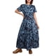 thumbnail image 1 of Vestido largo ACCPUR para mujer, estilo bohemio, floral, cuello en V, azul marino, 1 of 6