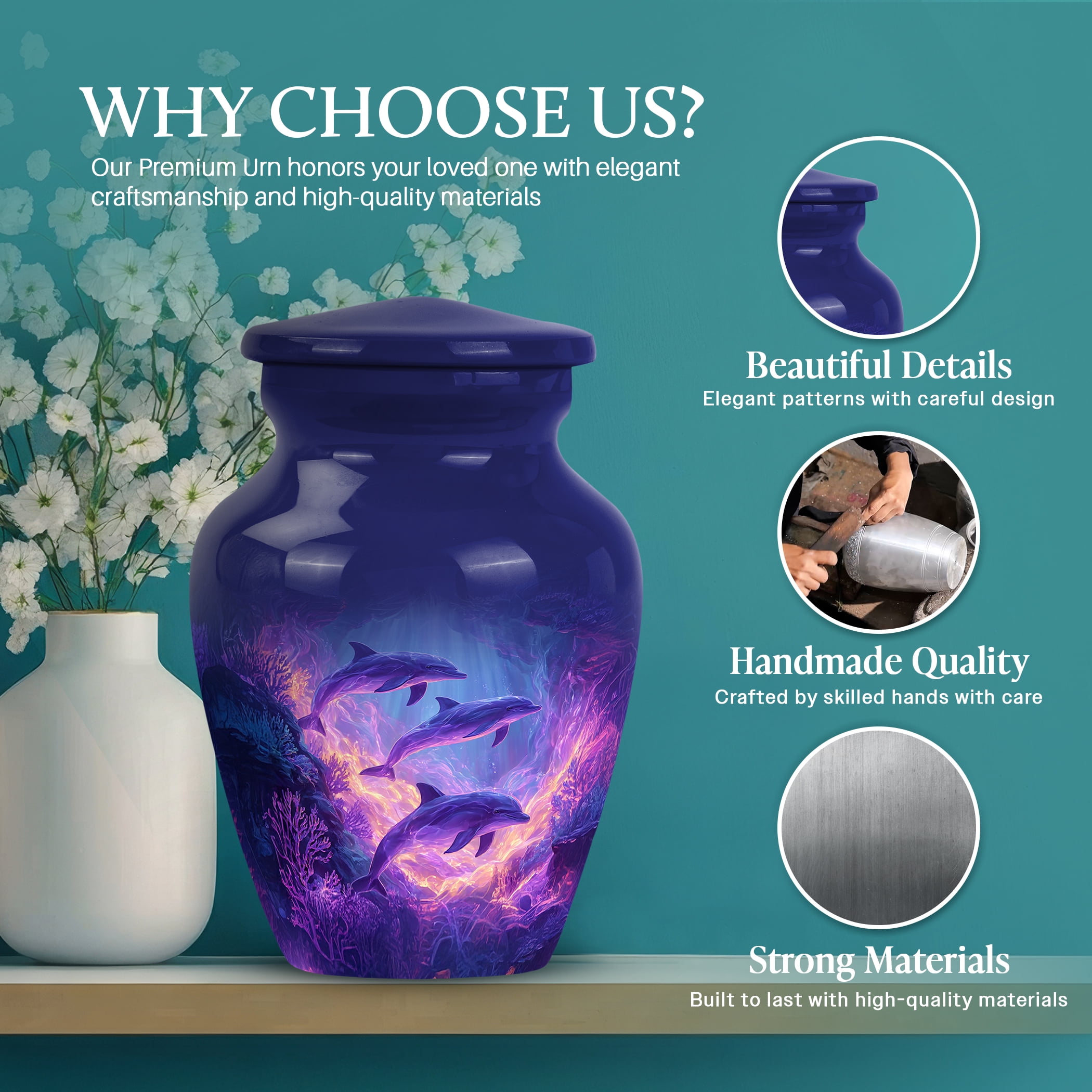 SABURIAL Dolphin Urn - Decorative Burial Urn for Male & Female Ashes - Cremation Urns for Adult Women Ashes - Mini Memorial Urns for Ash - 3 Inch - Pack of 1