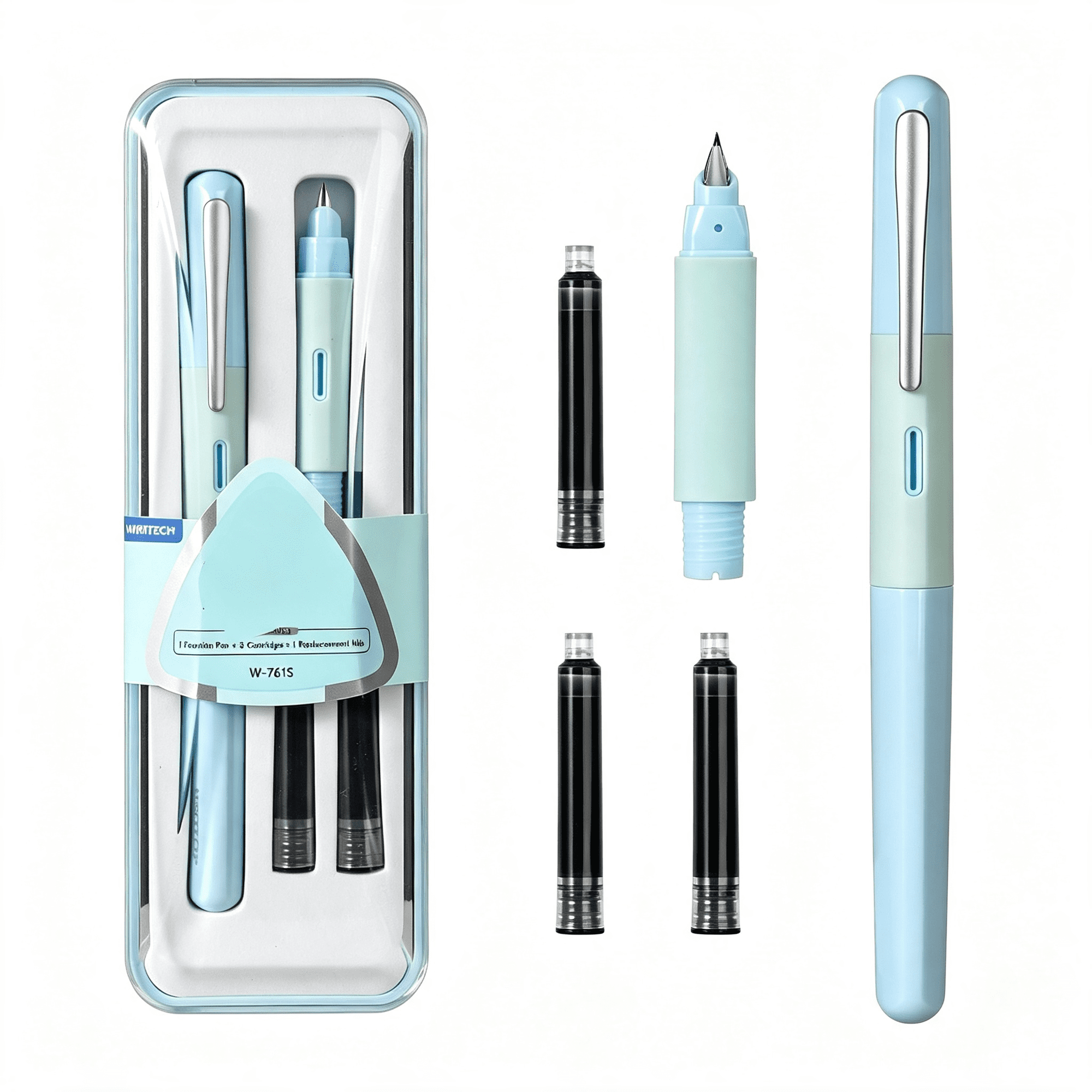 BPPEG Fine Nib Fountain Pens: Soft Grip Black Ink Pen Set Smooth Writing | with 3 Ink Cartridges and 1 Replacement Nib No Leaking for Beginners Journaling Calligraphy Teachers Gift
