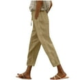 thumbnail image 3 of Linen Pants for Women Summer Casual High Waisted Elastic Waist Wide Leg Trousers with Pockets, Lightweight Breathable Linen Blend Palazzo Pants, Mother's Day Gifts | Sopatenor,Khaki XL, 3 of 8