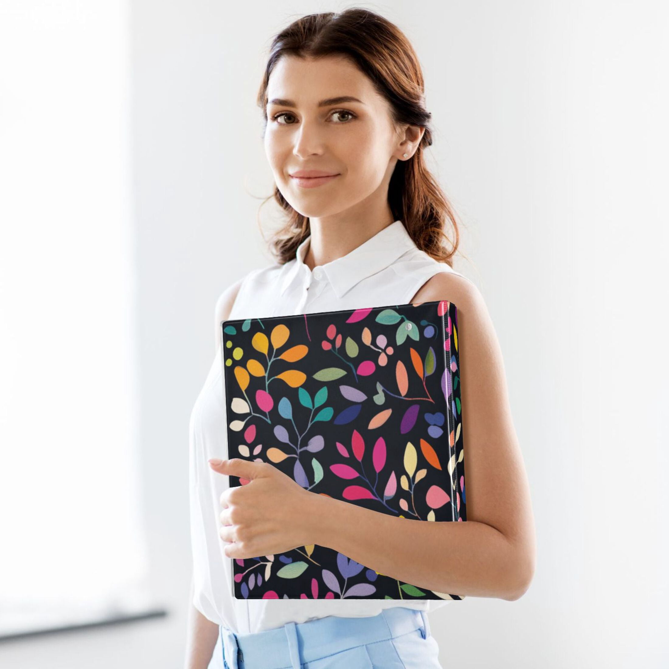 Colorful Vines 3 Ring Binders 1.5 inch Hardcover File Folders with Interior Pockets A4 Size Organizer for School Office Hospital