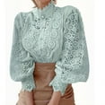 thumbnail image 2 of ZEHJUHAN Victorian-Inspired Women's Lace Blouse with Pearl Accents - Elegant Puffed Long Sleeve, Stand Collar Semi-Sheer Top for Spring & Summer, 2 of 4