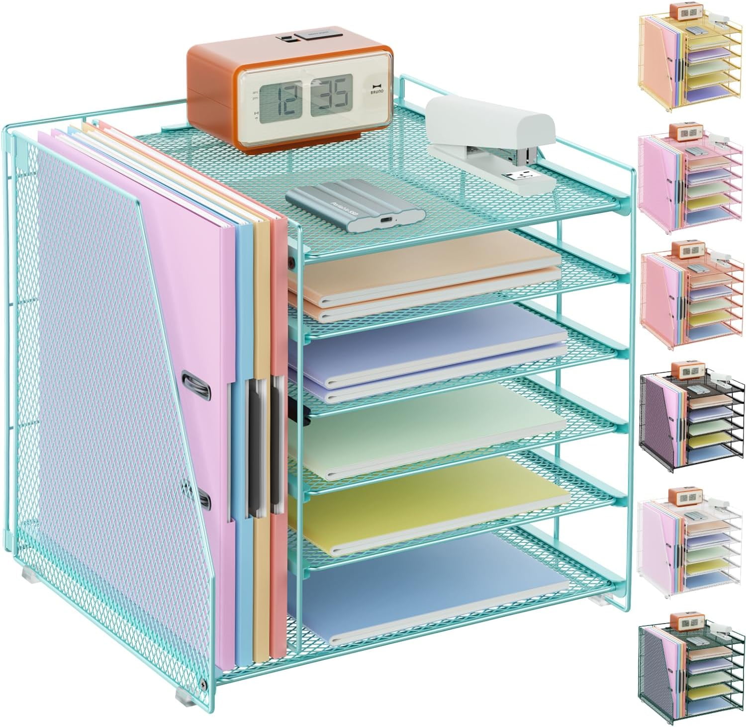 4-Tier Paper Organizer with Magazine Holder Desk Organizer File Storage for Office Supplies Workspace Accessories Black