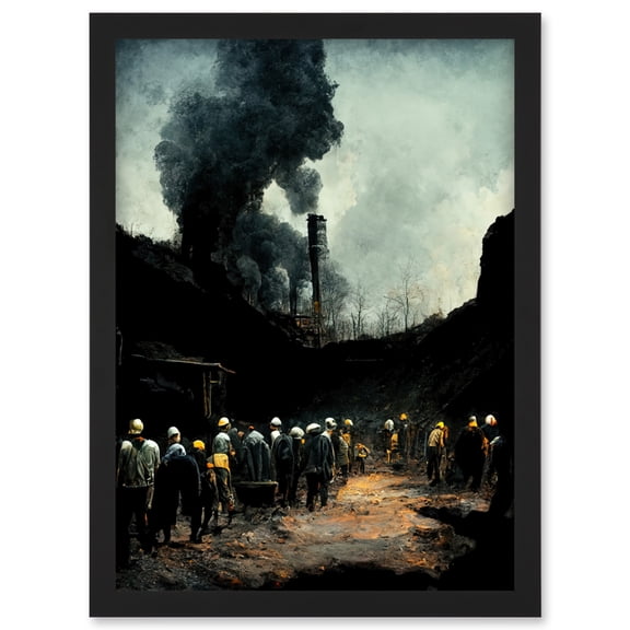 Coal Miners Yorkshire Pithead Colliery Artwork Framed Wall Art Print A4